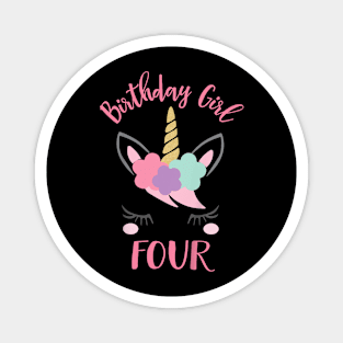 Kids 4Th Birthday Girl Unicorn Fourth Birthday Magnet